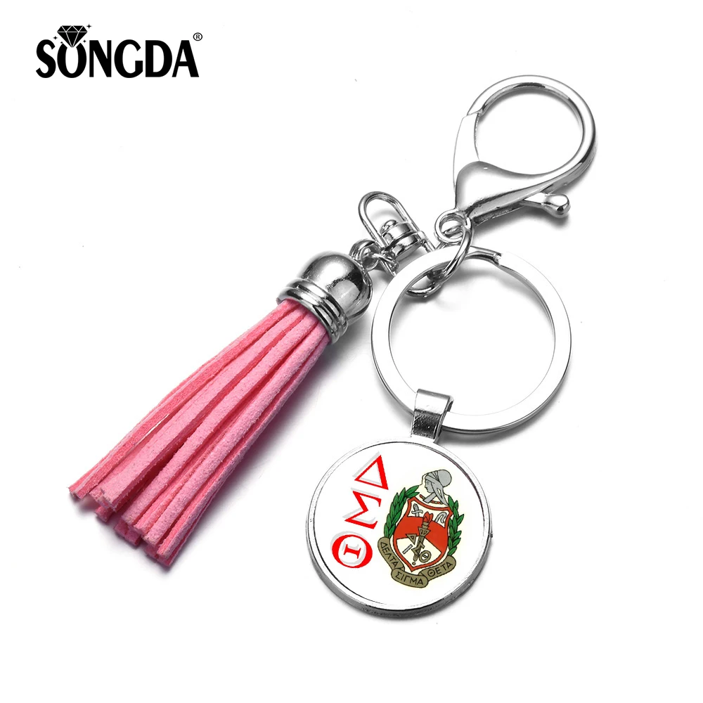 

SONGDA Greek Greece Women Sorority Fraternity Organization Delta Sigma Theta Symbol Tassel Keychain Glass Cabochon Keychain