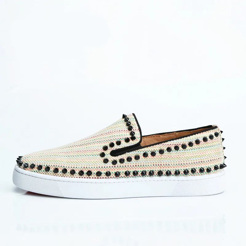 Homens Low Lona Slip Pista Sneakers Bege Spike Sapatos Hommes Eu39 Qianruiti Top Rebite on Chaussures Plana eu47 ffnr0xq