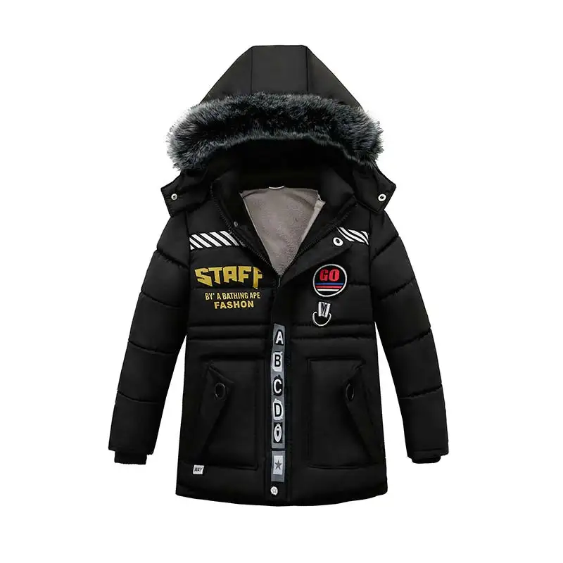 BOTEZAI/модные детские зимние пальто для мальчиков; Одежда для мальчиков; детская куртка с меховым капюшоном; теплая верхняя одежда; пальто - Цвет: as picture