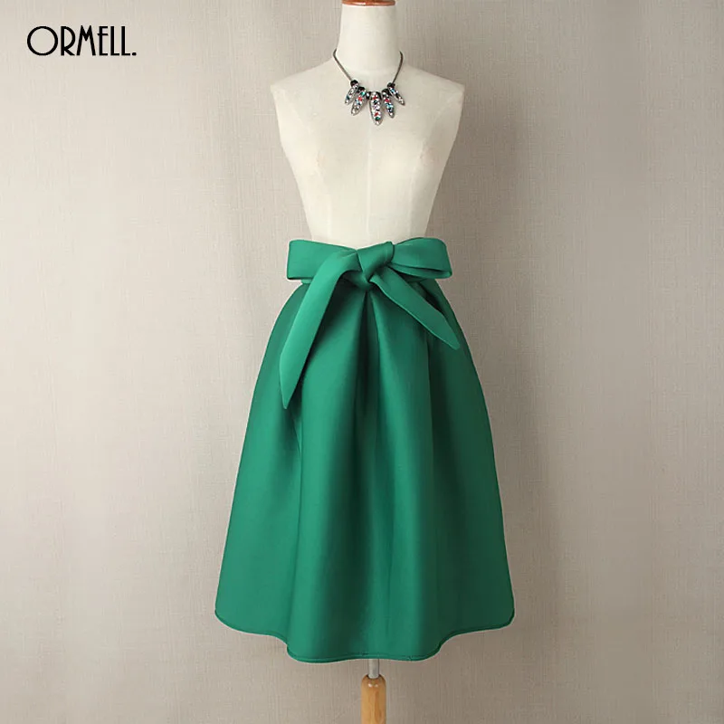 ORMELL элегантная винтажная Женская юбка с высокой талией, плиссированная длинная юбка средней длины, трапециевидная юбка с большим бантом, красные, черные, зеленые юбки с боковой молнией