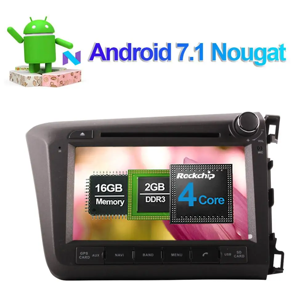 Excellent 4GB RAM Android 7.1/8.0 Octa Core Car GPS Navigation For Honda Civic Right Hand Driving 2012 2013 DVD Multimedia Player WIFI 3G 3
