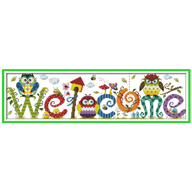 The Owl Welcome Card Patterns Counted Cross Stitch Set DIY 11CT 14CT 16CT Stamped DMC Cross-stitch Kit Embroidery Needlework