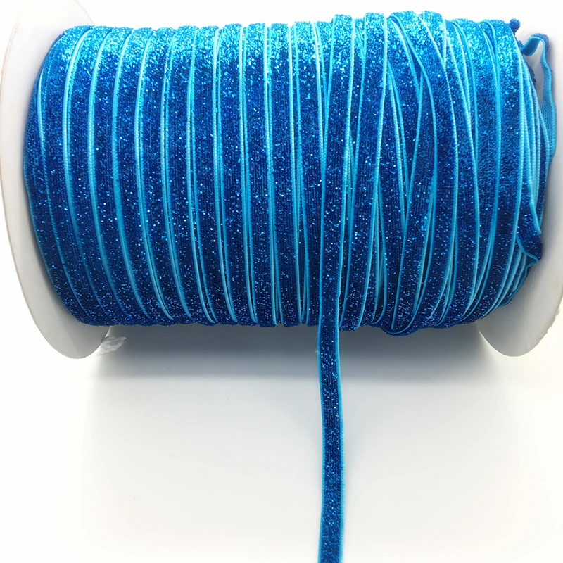 

Free Shipping 5 yds 1/4 "(6mm)Wide Blue Glitter Velvet Ribbon Headband Clips Bow Decoration #6mRS21