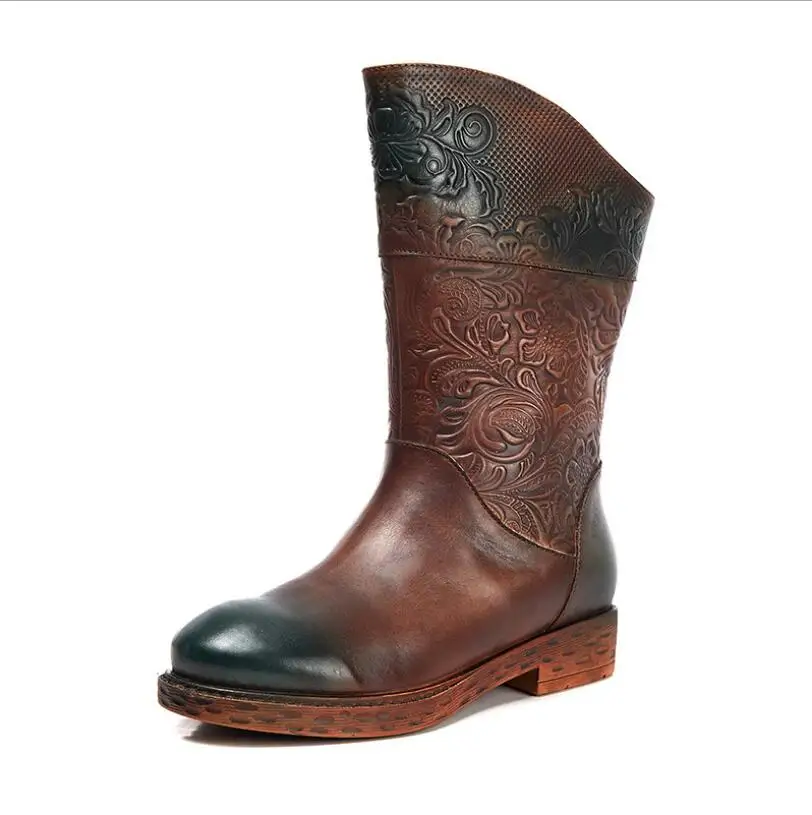 

CHAISHOU Autumn and winter new boots winter women ethnic boots in the hands of Plus size leather side zipper boots women's boots