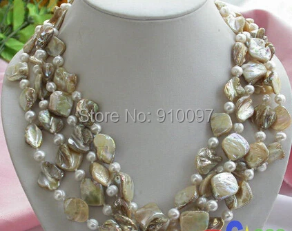 

LHX5568>>>>4row 19" 18mm white square shell / pearl necklace