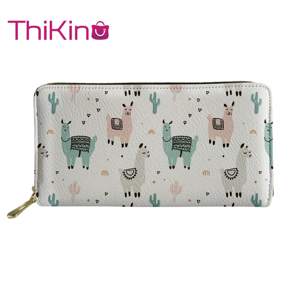 

Thikin Alpaca Pattern Long Wallets Zipper Phone Bag Card Holder for Pink Girls Clutch Purse Carteira Handbags Notecase 2019