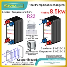 2.5HP R22 pompa ciepła podgrzewacz wody jest płytowe wymienniki ciepła mają wyższe coefficiency i mniejszych rozmiarów w cyklu carnota