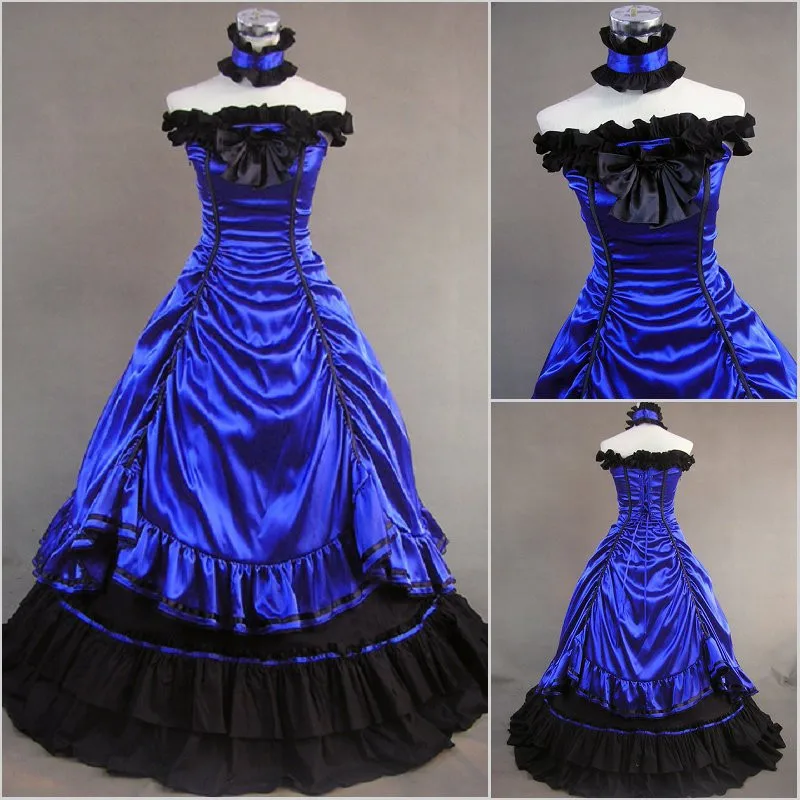 Могут быть изготовлены на заказ нарядная голубая/черное платье без рукавов с принтом пол-Длина Готическая викторианская Лолита платья Прямая
