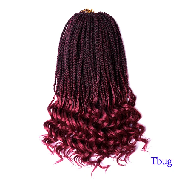 Изысканный 18 дюймов плетение Парик Косы изогнутый конец синтетические волосы 22 корни Омбре Цвета крючком плетение волосы для наращивания на заколке, каштановый темно-красный - Цвет: T1B/бордовый