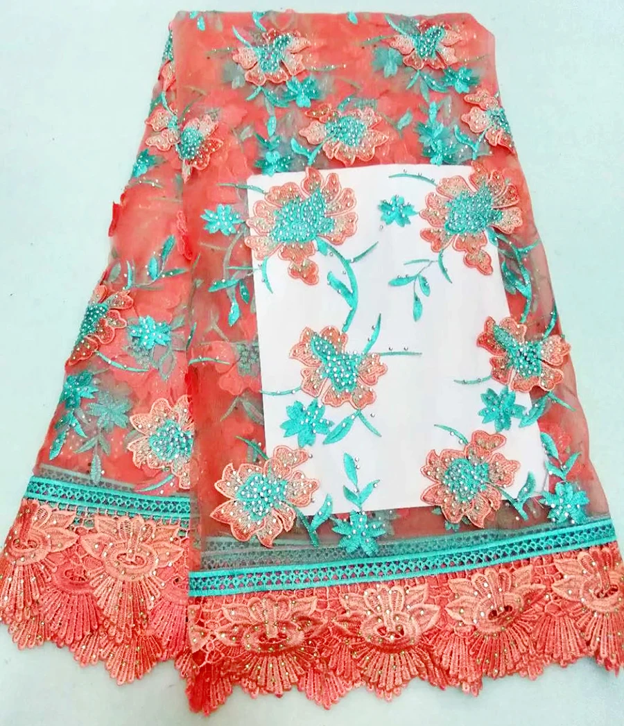 

2018 Latest Rhinestones African French Lace Fabric High Quality African Embroidered Tulle Lace Fabric For Wedding Dress