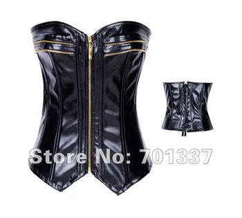 

Sexy Lingerie Black Thick PVC Faux Leather Lace Up Corset Club Wear A2905 S-XL