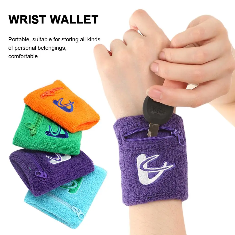 4PCS Cotton Sweat - Absorbent Towel Wrist Wallet Wristband with Zipper Suitable for Running Walking Basketball Tennis Hiking | Спорт и