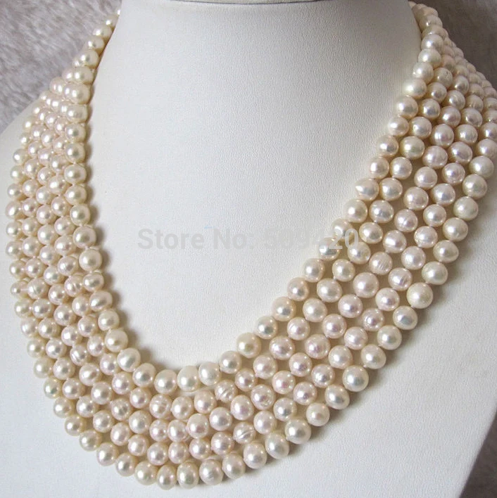 

Free Shipping 100" 7-8mm White Off Round Freshwater Pearl Strands Necklace