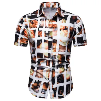 

Men Blouse Men Summer Bohe Floral Short Sleeve Shirt Blouse Top Plus Size