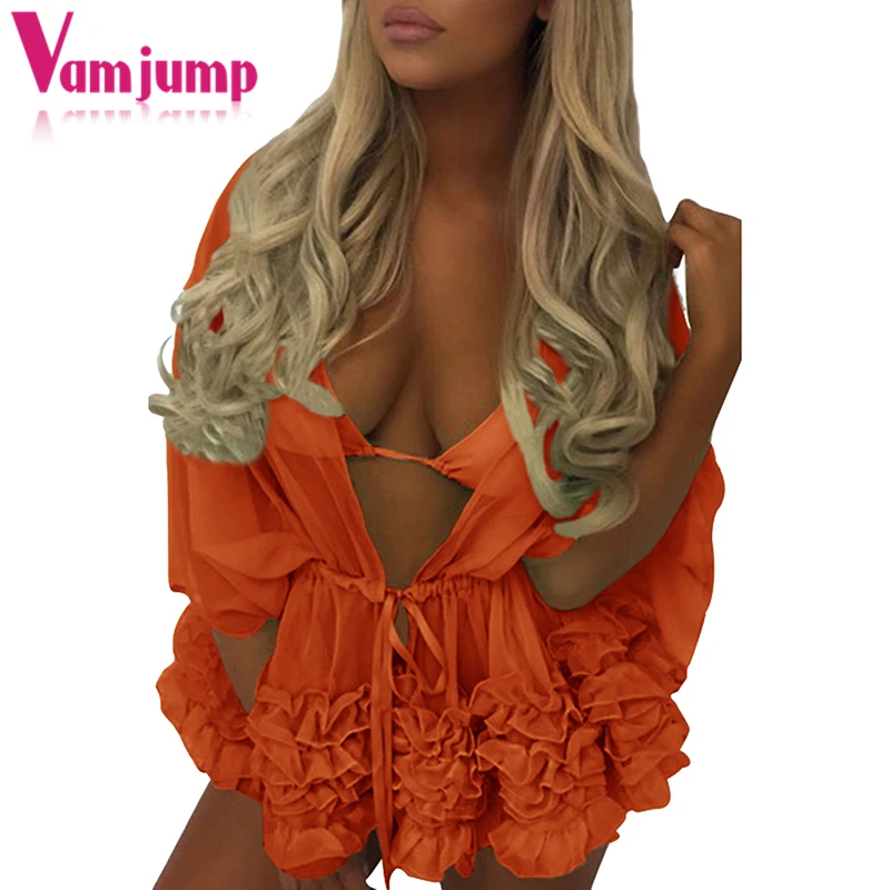 VamJump рукав летучая мышь шифон купальные костюмы с крышкой ИБП Пляжная 2018 Biquini