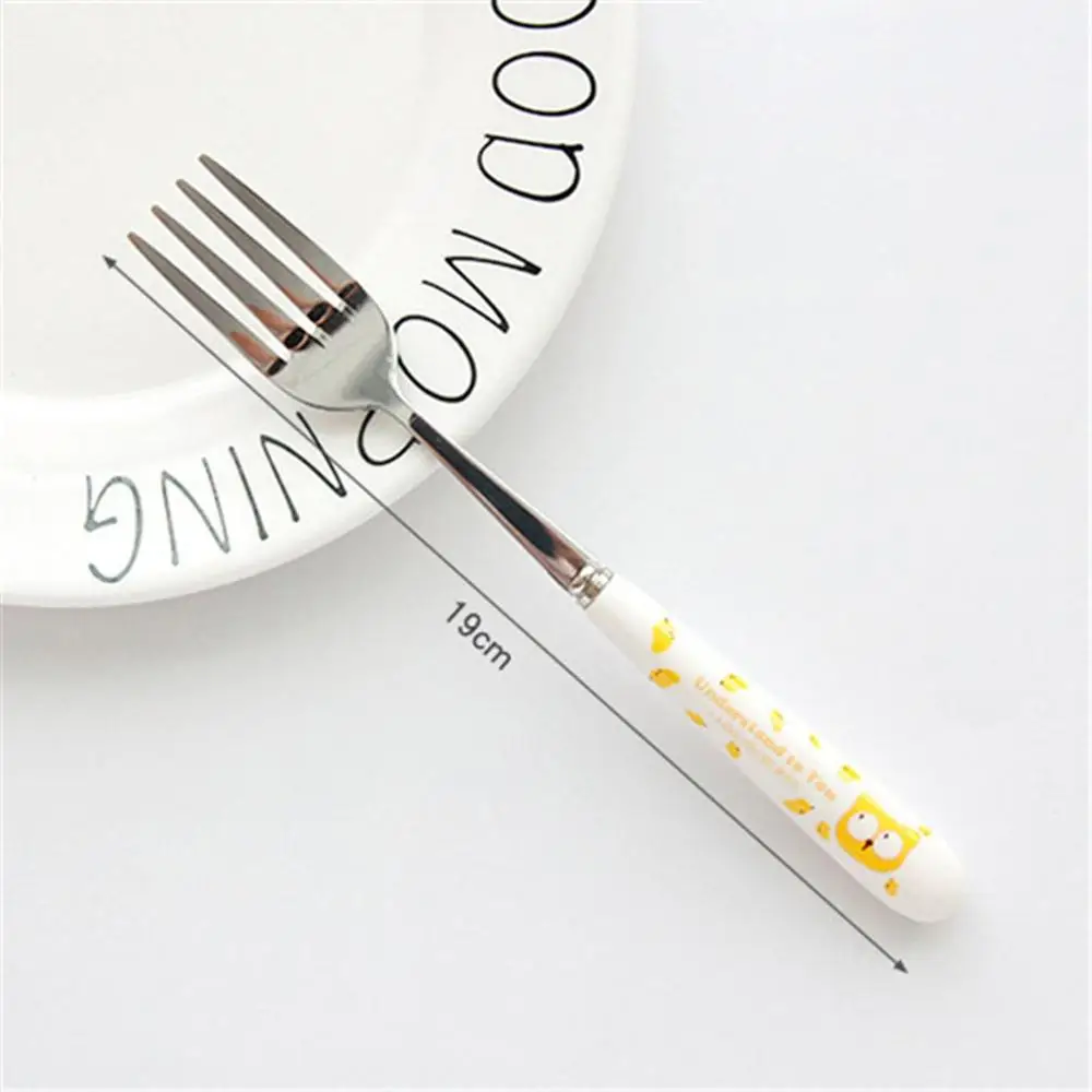 Stainless Steel Spoon Fork Cartoon Animal Printing Fruit Fork Party Cake Salad Vegetable Forks Children Dinnerware Cutlery - Цвет: 19cm