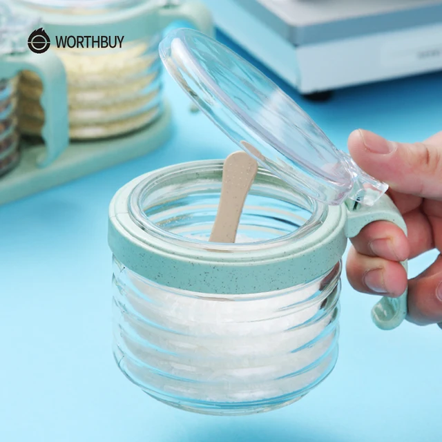 Buy WORTHBUY Wheat Straw Spice Jar Glass Seasoning Bottle With Spoon Salt And