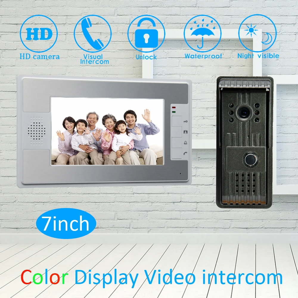

(1 Set) 7 Inch Video Door Phone LCD Colorful Screen Monitor Waterproof Outdoor Unit Door Unlock Talkback Intercom system Access
