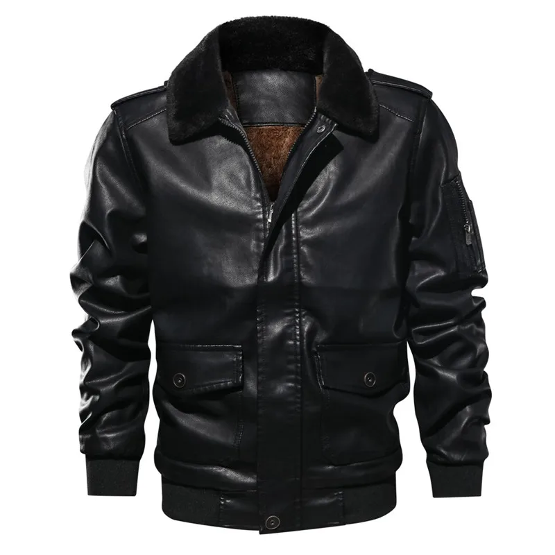 Осенняя и зимняя новая мужская кожаная куртка плюс бархатная мотоциклетная куртка ветрозащитная PU кожаная куртка европейский размер теплый отворот