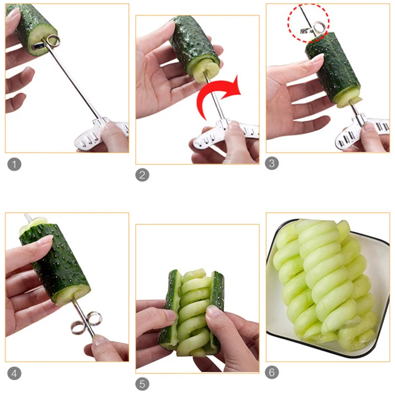 2Pcs/set Potato Spiral Cutter Manual French Fry Roller Spiral Slicer Vegetable Spiralizer Practical Grater Kitchen Accessories