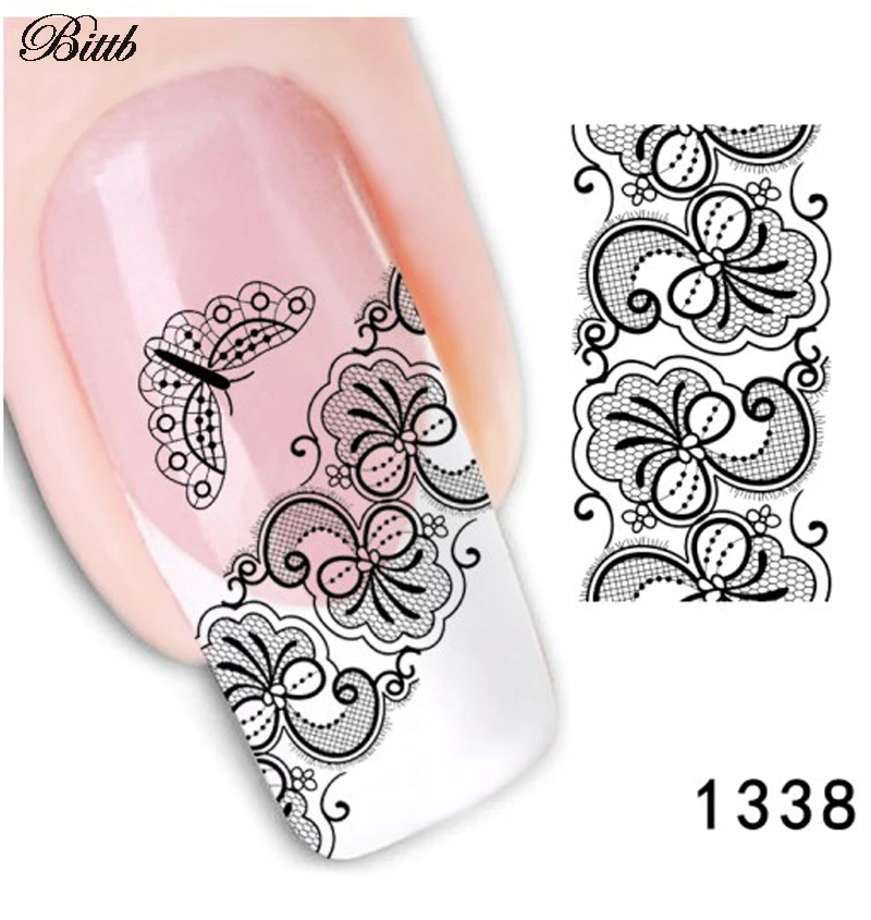 Bittb 2pcs Black Lace Nail Art Sticker Deacal Water Transer Fingernails