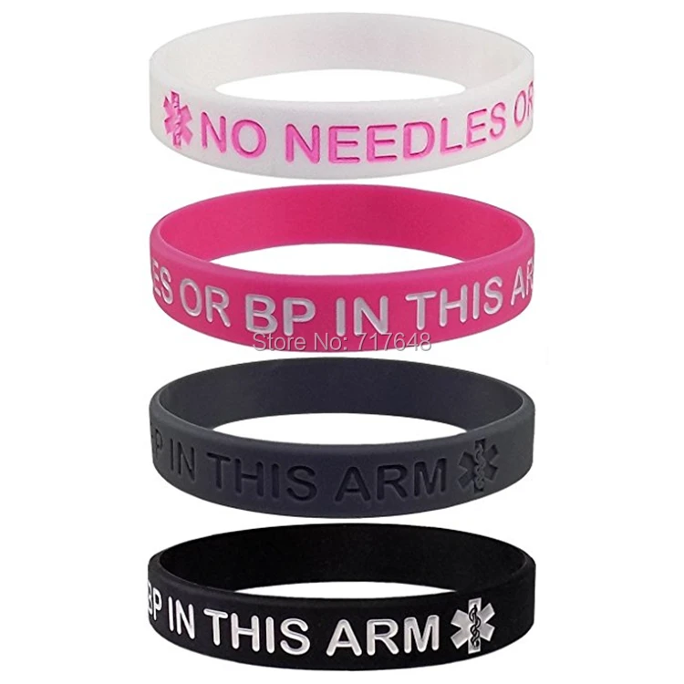 400PCS Lymphedema Alert NO NEEDLES OR BP THIS ARM wristband silicone