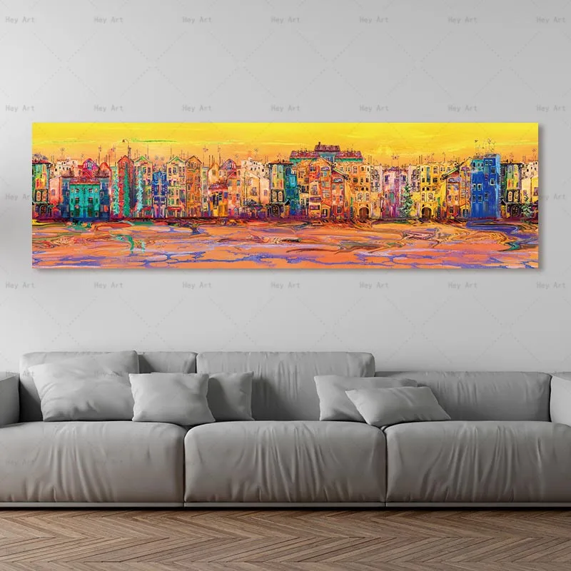 

Wall Picture Canvas Poster Art Prints Town Sunset Landscape Frameless Canvas Painting Abstract Wall Art for Living Room