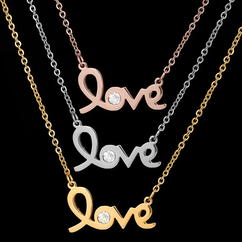 2016-New-Fashion-Stainless-Steel-Jewelry-Never-Fade-Choker-Necklace-CZ-Stone-Pendant-Love-Necklace-For