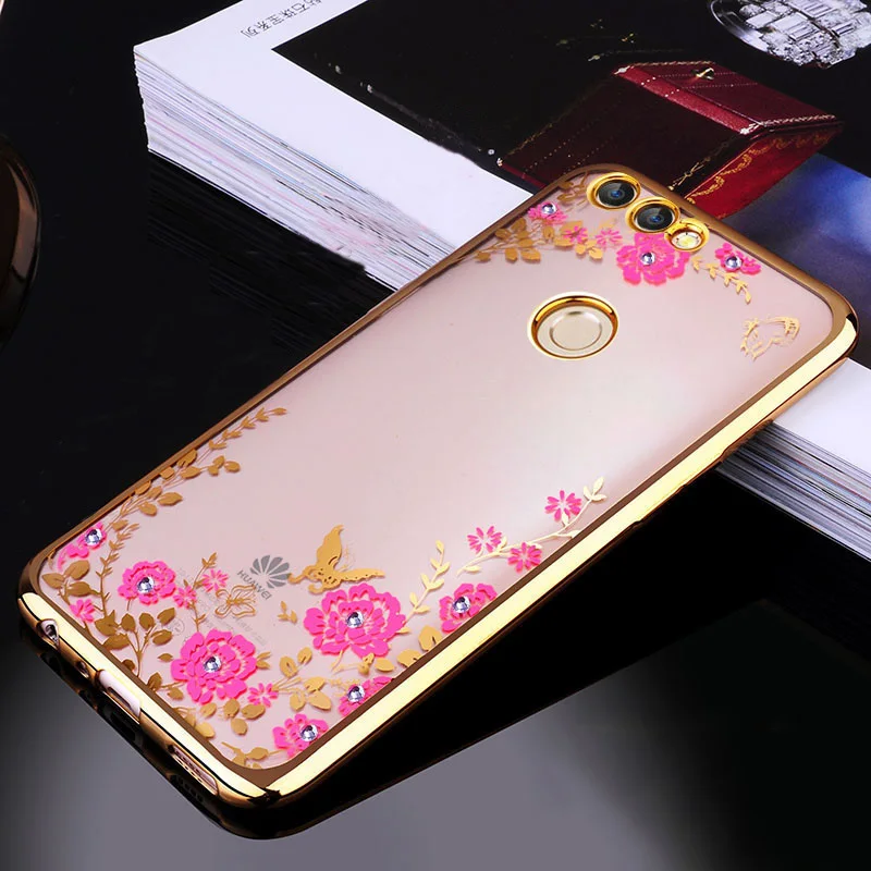 

For Coque Huawei P Smart Case Silicone Diamond Clear Soft TPU Flower Flora Cases For Huawei Honor 9 Lite honor 7x 6C Pro 6A 6X