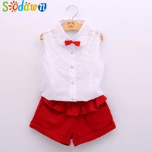 Sodawn 2017 Summer New Girls Clothing Sets Fashion lace White Blouses+ Red Shorts Suit Kids Clothes Sets Baby Girls Clothes