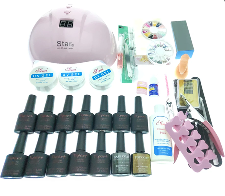 

DIY Nail Sets 36W Led Lamp UV GEL polish with 12 Color UV Gel poly gel Nail Art Tools Set Kit 8ML Top coat & Base coat