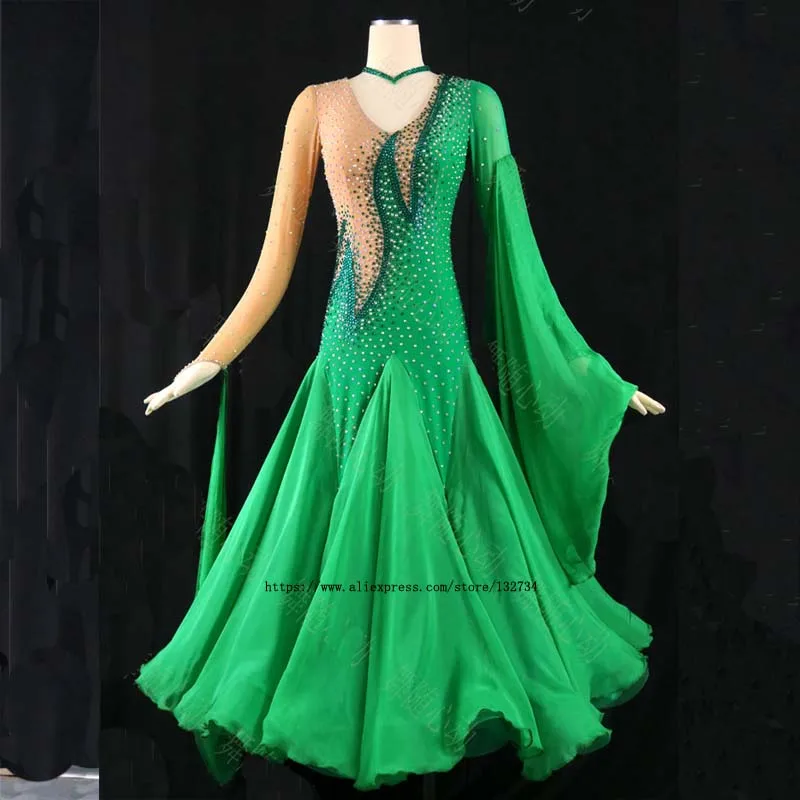 Старший вышивка костюмы для бальных танцев платье для женщин Вальс Танго Одежда для танцев на заказ masize - Цвет: Зеленый