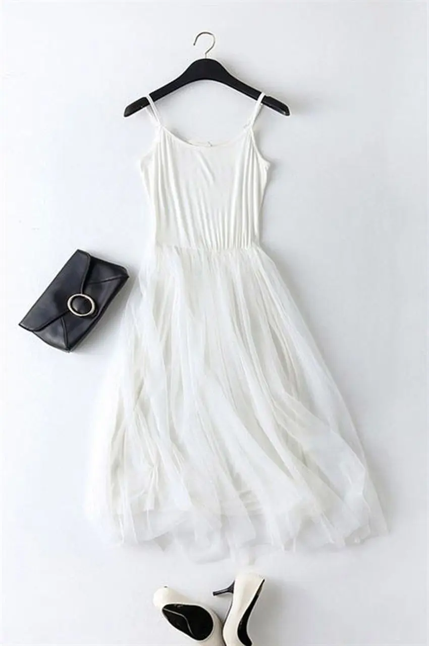 Новинка, хлопковое кружевное летнее платье на бретельках, женское платье без рукавов в стиле пэчворк, повседневные весенние платья LJ0011 - Цвет: white