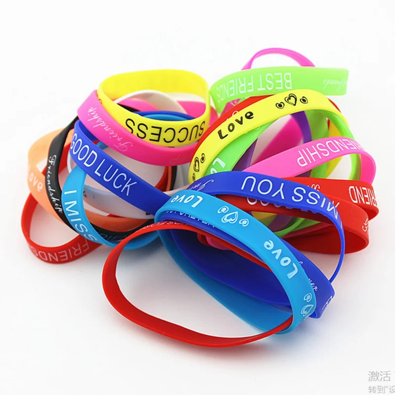 50pcs/lot 12mm Width Silicone Bands With Friendship Love Logo Printed Casual Bracelets Wholesale