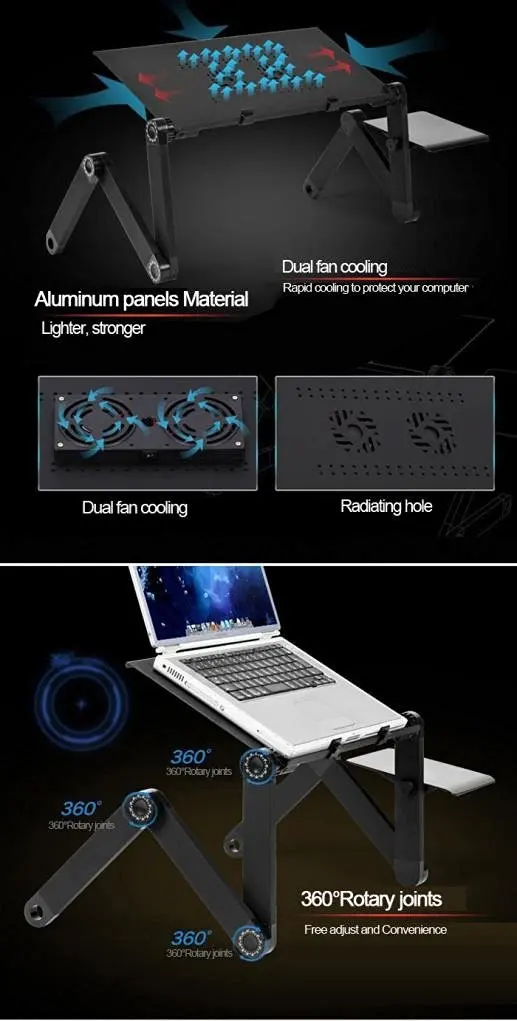 Решения для офиса, портативная регулируемая алюминиевая настольная подставка для ноутбука с вентиляцией w, вентиляторы для процессора, коврик для мыши с боковым креплением для ноутбука
