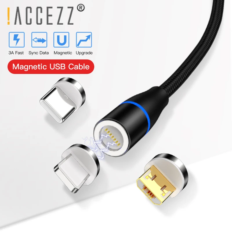 

!ACCEZZ 3A Fast Magnetic Cable Micro USB Type C Lighting For iPhone X XS XR MAX Samsung S9 Huawei Magnet Charger Data Wire Cord