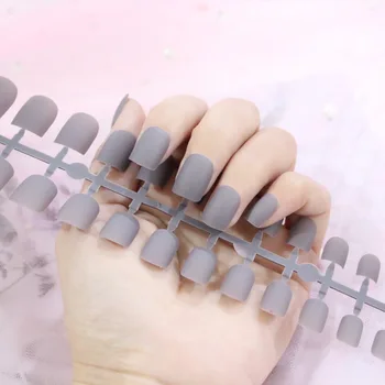 

24pcs Fashion Pure Color Square Head Short Scrub False Nails Matte Artificial Fake Nails For daily Wear On The Nail Tree