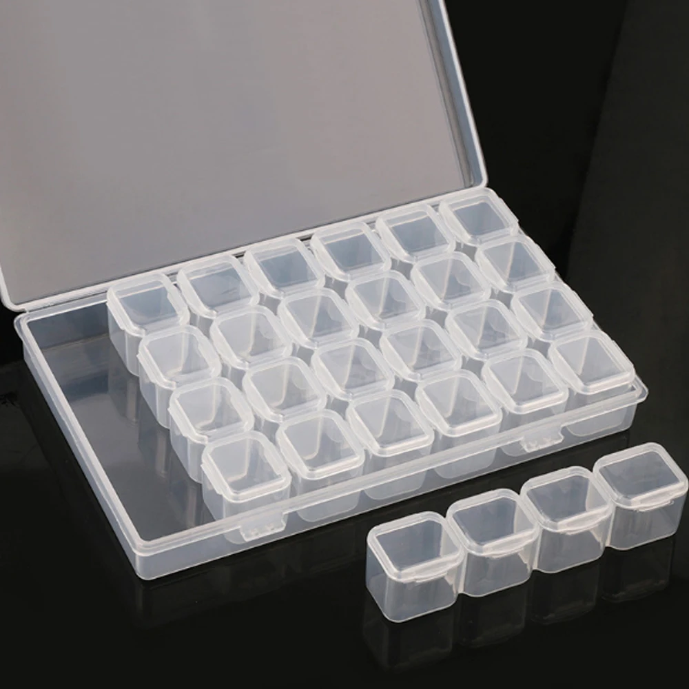 1PC Plastic Rectangle Nail Decor Containers 28 Compartment Boxes for