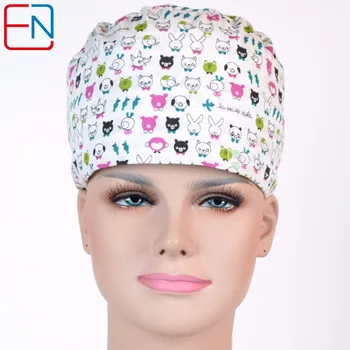 

red surgical caps with apples pattern in 100% cotton