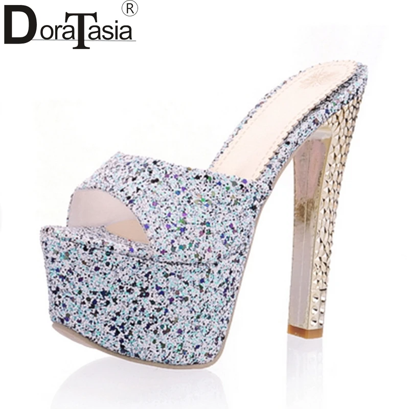 

DoraTasia High Quality 2018 Large Size 33-40 Sexy mules pumps Women Shoes Fashion Red Spike Super High Heels Platform
