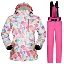 Лыжный костюм для женщин зимние Снежная одежда комплект толстые водостойкая Лыжная куртка и брюки для девочек комплект-30 градусов Лыжный спорт и Сноубординг костюмы бренд