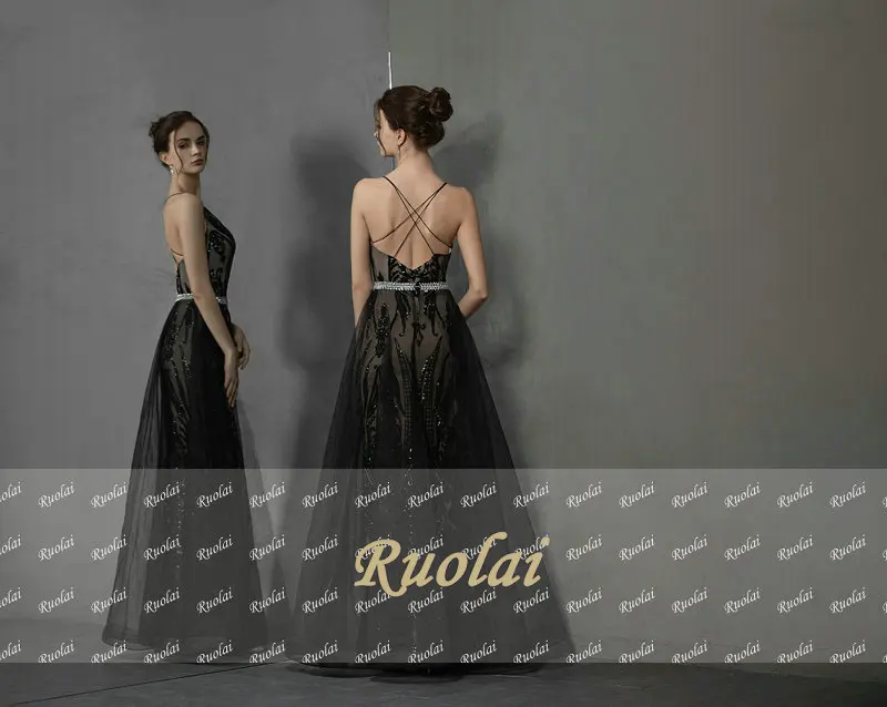 2019 Newest Black V-Neck Evening Dress Long Backless Evening Dresses for Ladies Women Party Gown vestidos de gala