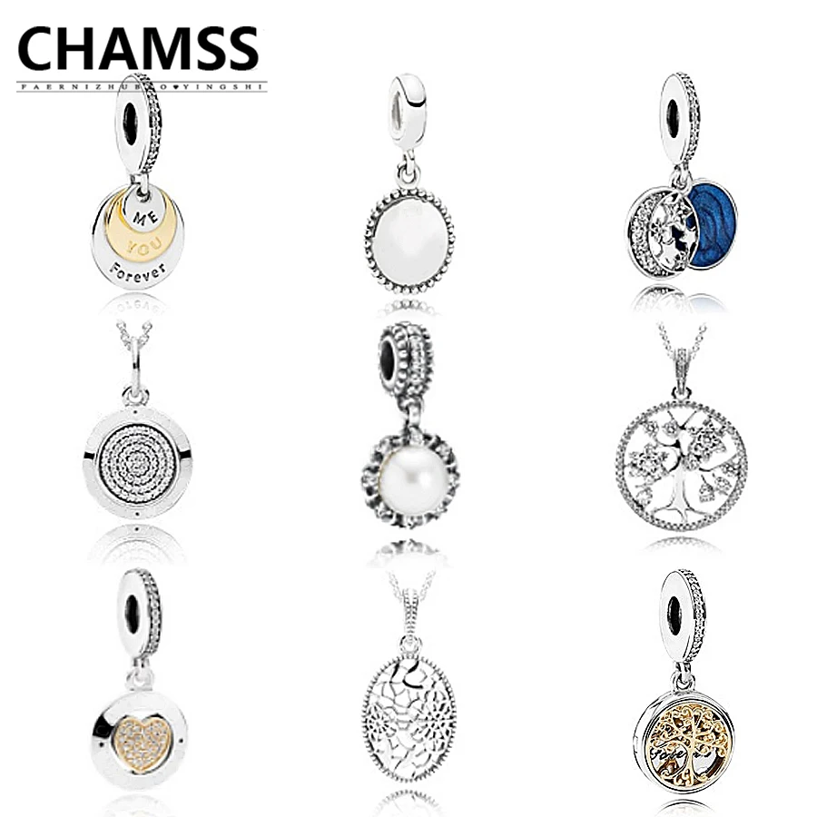 

CHAMSS 100% 925 Tree Of Life Inlaid Pendant Lettering For DIY PDs Authentic Original Valentine's Day Gift