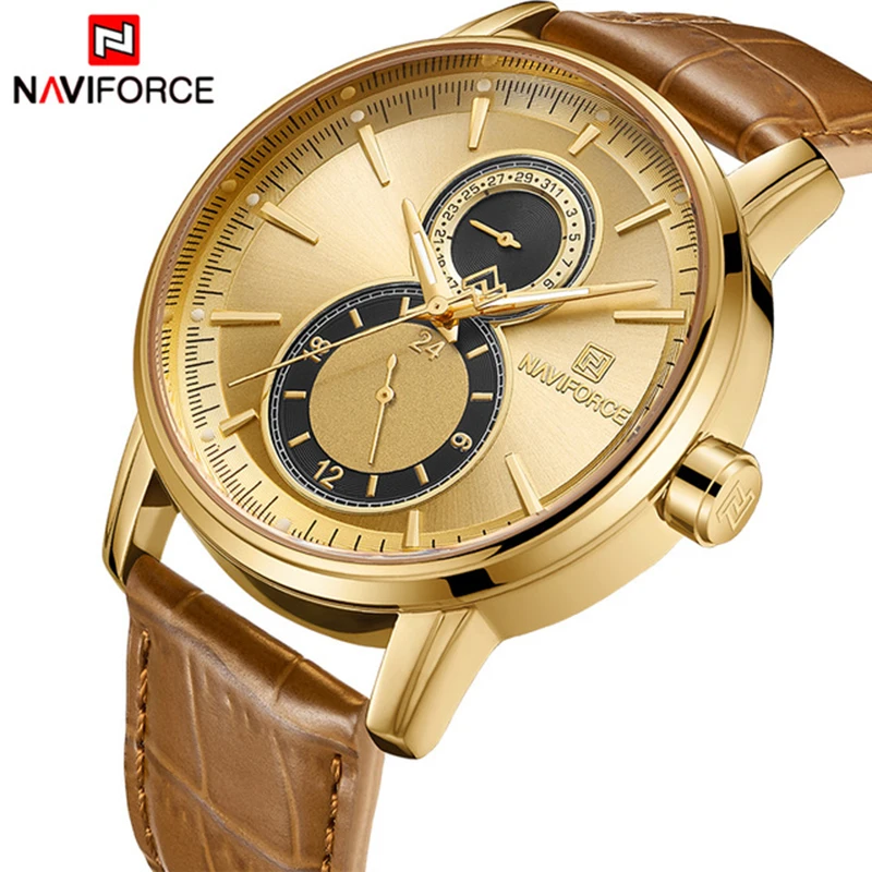 

NAVIFORCE Mens Watch Date 24 hours Display Business Gold Watches Sport Fashion Wristwatch Waterproof Men Clock Relogio Masculino