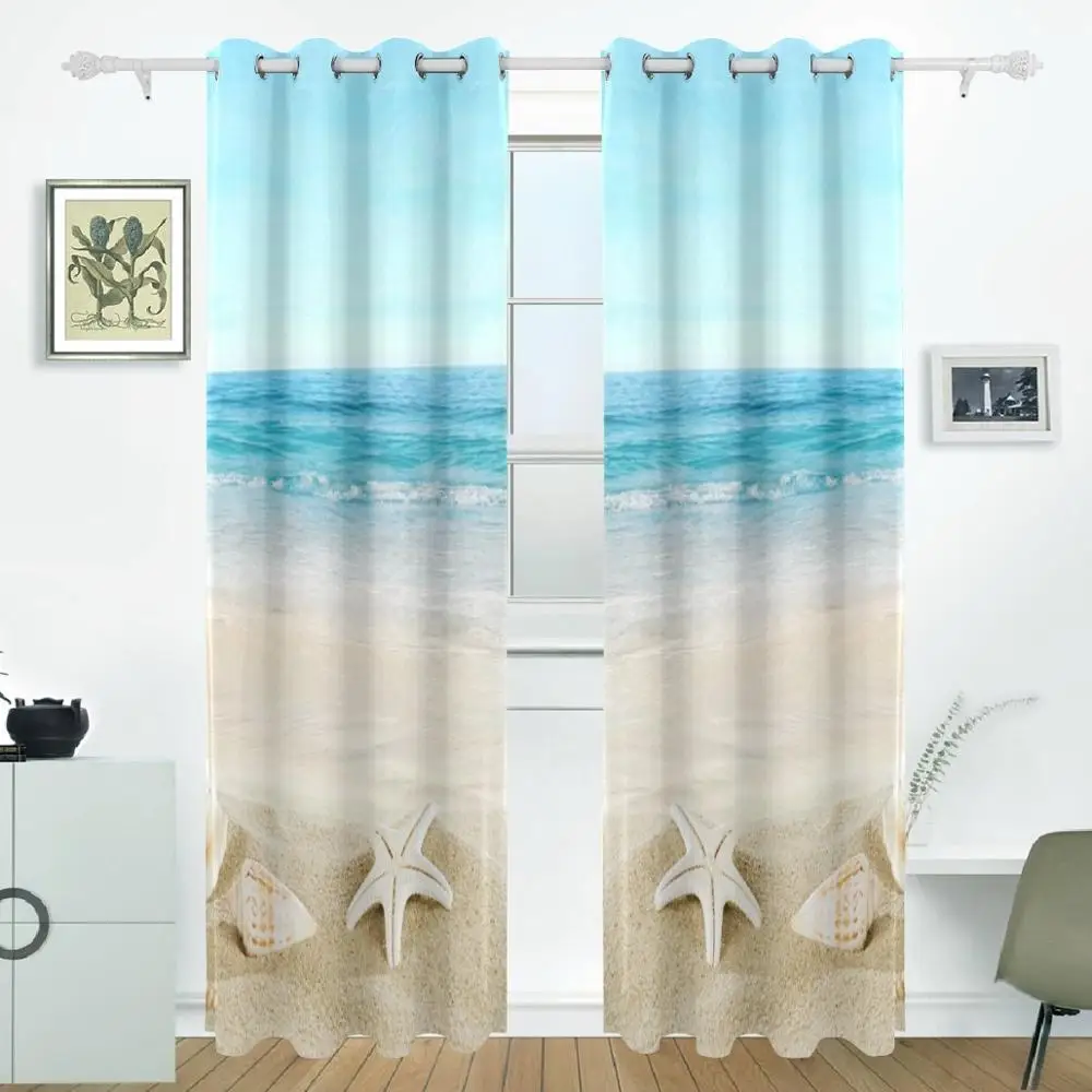 Beach Sand Shell Tropical Curtains Drapes Panels Darkening Blackout