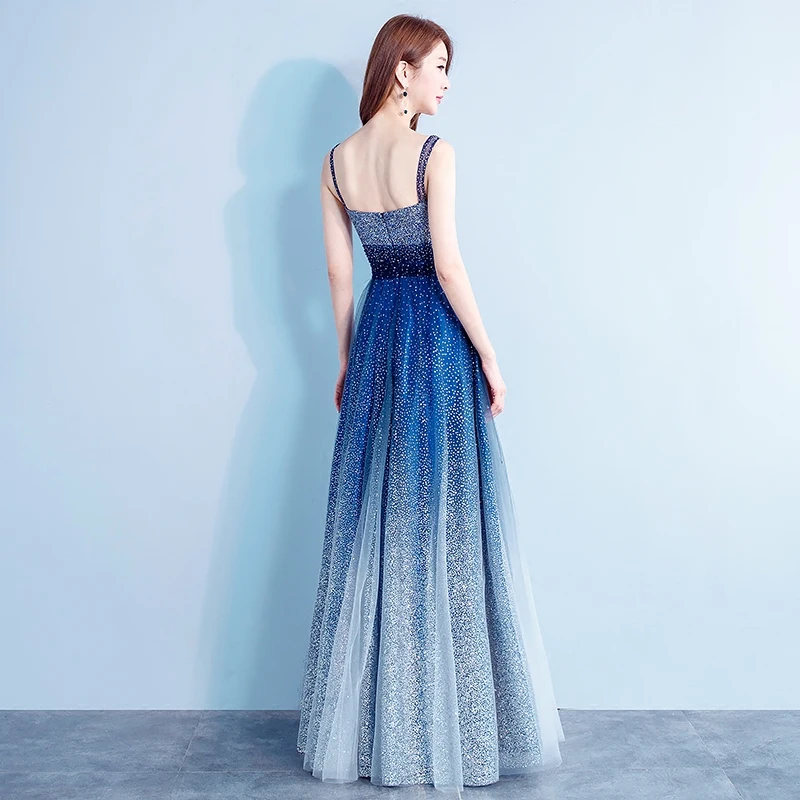 2018 new arrival Starry sky blue formal evening dresses elegant celebrity party gowns brace skirt for emcee and homecoming dress 2018 new arrival Starry sky blue formal evening dresses elegant celebrity party gowns brace skirt for emcee and homecoming dress