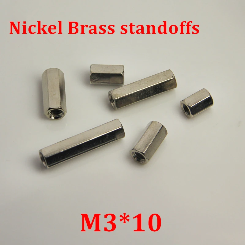 

100pcs M3*10 Nickel Plated Brass Standoff Spacer Female female Silver Spacing Screw PCB Board Brass Threaded spacer hex spacer