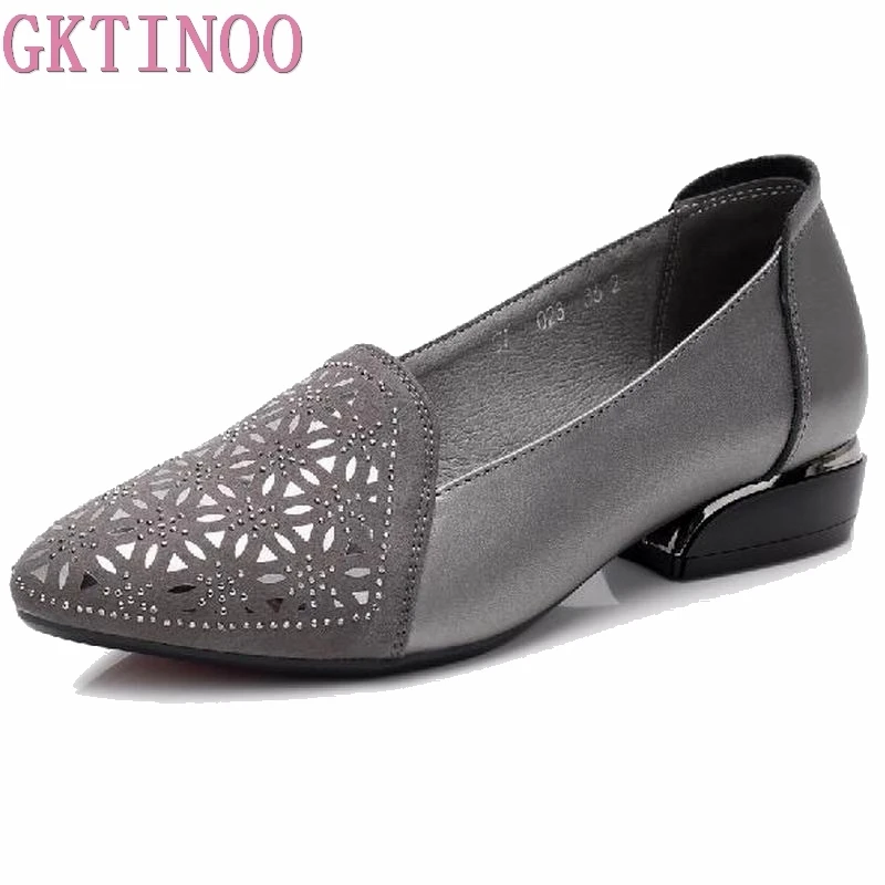 

GKTINOO Pointed Toe Pumps 3CM Low Heel Women Shoes Genuine Leather Comfortable High Heels Elegant Slip On Shoes Large Size 34-43