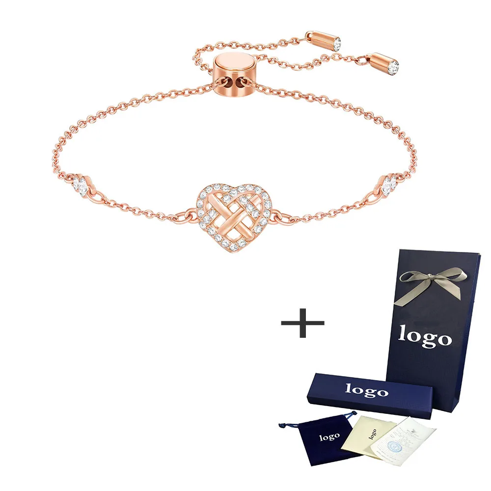 

SWA RO 2019 Bracelet Original 1:1 Wholesale New GREETING Bracelet Shiny Crystal Rose Gold Heart-shaped Women's Luxury Jewelry
