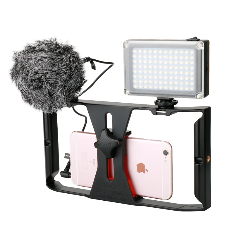  Ulanzi Smartphone Video Rig Stabilizer Kit with 96 Led Video Light w Battery & Boya BY-MM1 Micropho